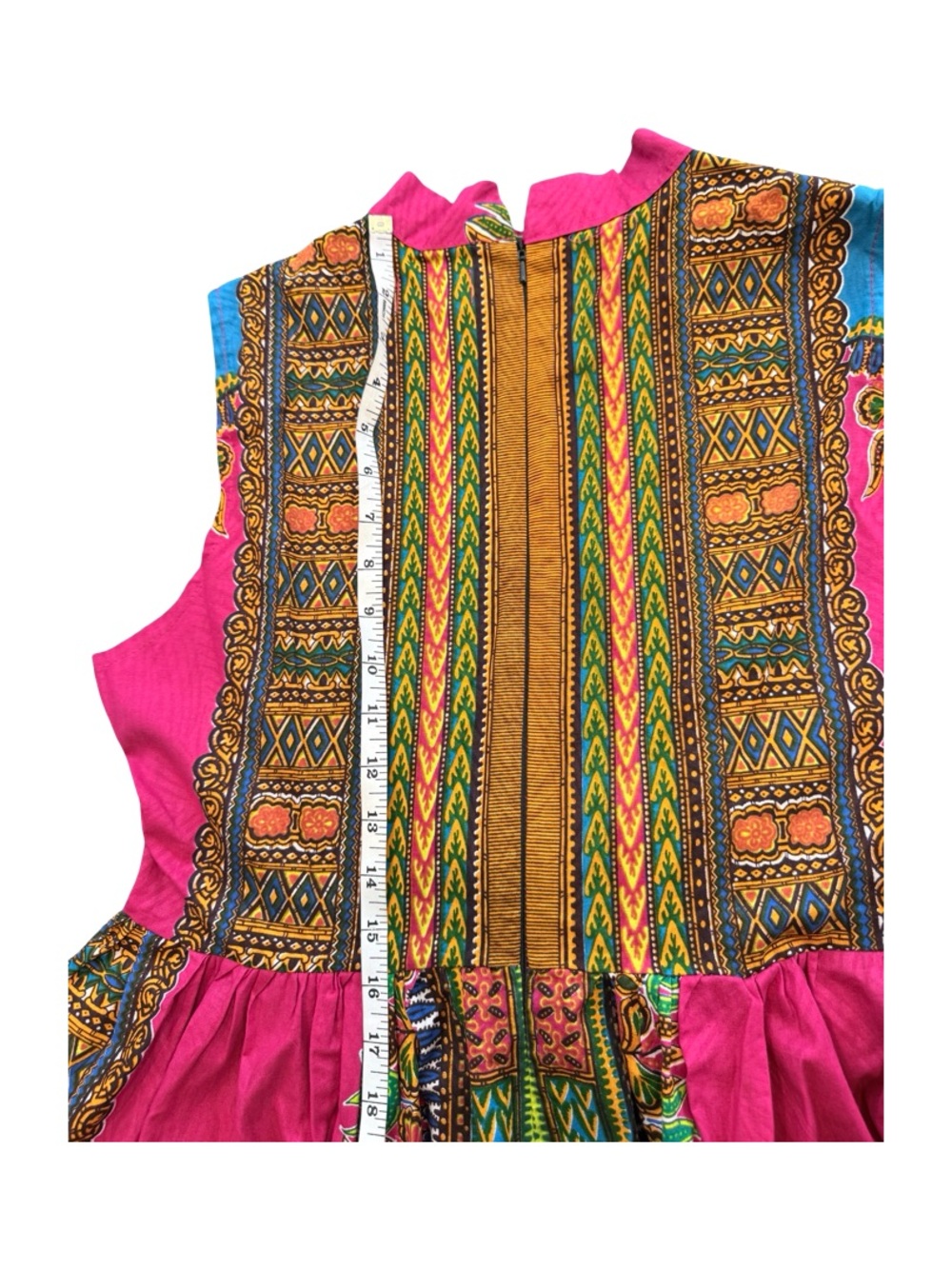 Sleeveless Magenta Maxi Dress with African Print Tie-Waist - Picture 14 of 15